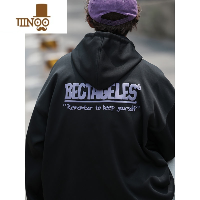 YANXU连帽卫衣男日系复古套头上衣服青少年宽松休闲外套