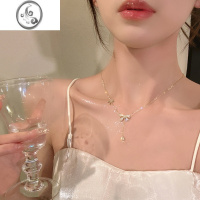 JiMi通体银925银蝴蝶结项链女高级感轻奢小众2023年新款锁骨链潮颈链