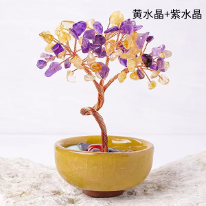 维诺亚黄紫粉水晶桃花树饰品生日礼物陶瓷可爱家居客厅办公礼品摆件