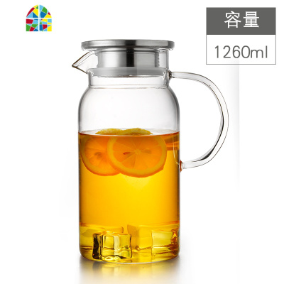 可高温凉开水杯锤纹冷水壶玻璃凉水壶耐热玻璃泡茶壶家用装水扎壶 FENGHOU 1600ml云水思源壶
