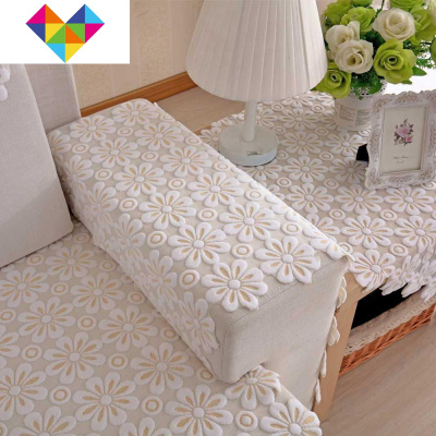 双人单层沙发靠背巾防滑四季全盖布装饰通用布艺布料足浴欧式纱巾升级版小花(24针超厚款)80*80cm方巾御蓝锦