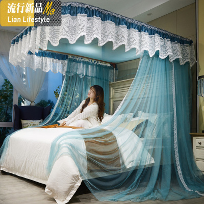 新款导轨蚊帐公主风加密加厚u型轨道1.5m1.8m床家用1.2米纹账支架 三维工匠