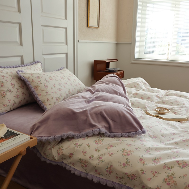 美式田园风全四件套A面纯棉B面牛奶绒三件套被套床单秋冬款