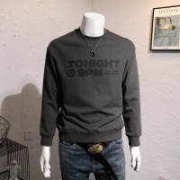 秋冬加绒青年长袖套头卫衣男立体压胶字母印花落肩袖上衣休闲