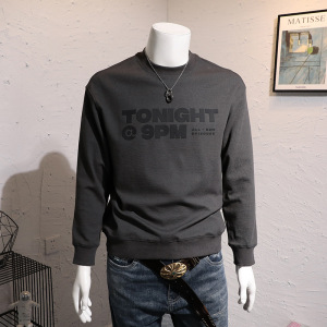 秋冬加绒青年长袖套头卫衣男立体压胶字母印花落肩袖上衣休闲