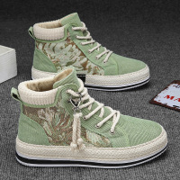 男士新款潮流轻便男鞋个性纯色上新时尚高帮草编织休闲运动板鞋