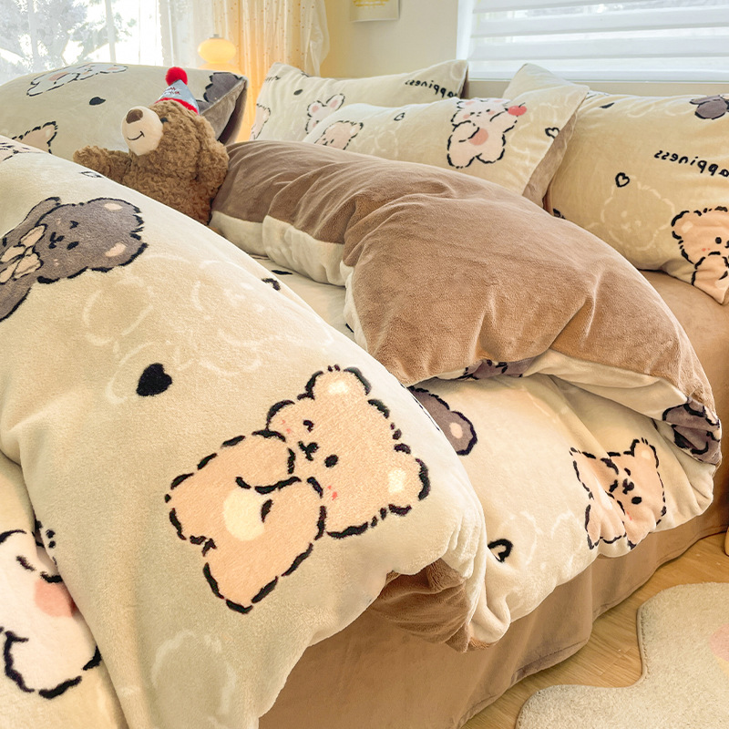 冬季加厚牛奶绒四件套2026新款珊瑚绒双面加绒被套床单四件套