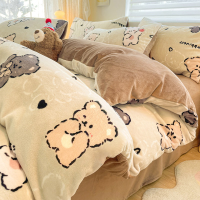 冬季加厚牛奶绒四件套2026新款珊瑚绒双面加绒被套床单四件套
