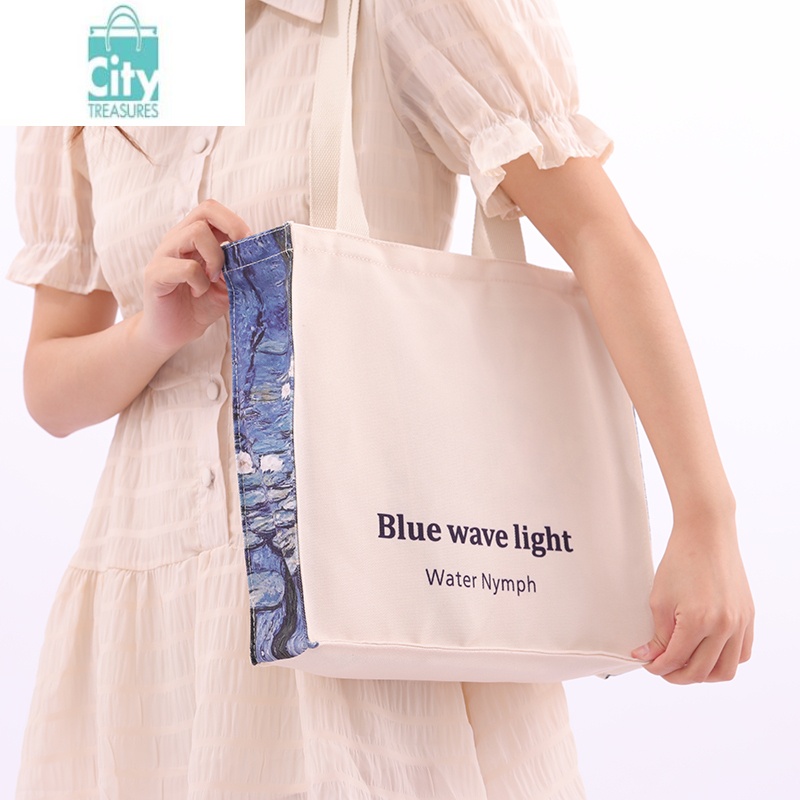 bangdou博物馆莫奈睡莲油画帆布袋女单肩包大购物袋学生书包可定制