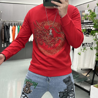 本命年红色长袖卫衣男龙年冬季时尚烫钻青年网红T恤打底衫潮