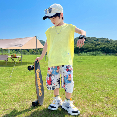 男童背心套装夏季薄款2026新款时髦大儿童夏装速干无袖男孩帅气潮