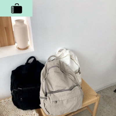 ins白色双肩包慵懒无印背包洗水纯色帆布包情侣万年简约书包男女NEW LAKE