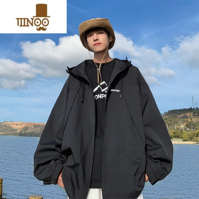 YANXU连帽冲锋衣夹克男2023新款美式港风青少年潮牌痞帅户外工装外套秋