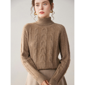 秋冬双股加厚保暖内搭山羊绒衫针织衫女高领套头毛衣宽松打底衫女