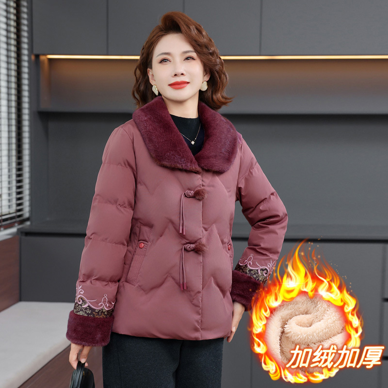 发毛领妈妈装棉衣女洋气中老年女士休闲大衣加绒保暖棉服外套女款