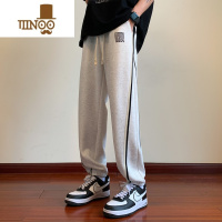YANXU美式休闲裤子男款夏季宽松束脚潮牌条纹灰色运动卫裤薄款长裤