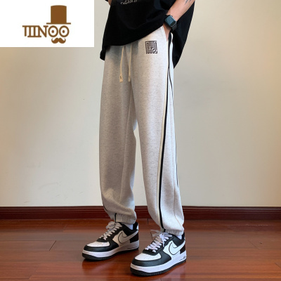 YANXU美式休闲裤子男款夏季宽松束脚潮牌条纹灰色运动卫裤薄款长裤