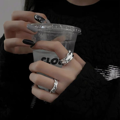 几何不规则褶皱戒指男复古时尚个性嘻哈开口指环ins食指情侣戒潮送女朋友老婆情人节七夕生日礼物