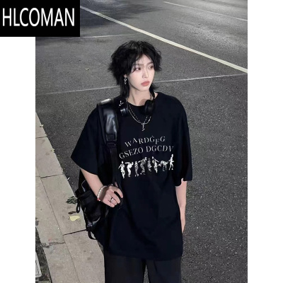 HLCOMAN欧美高街潮牌t恤300g美式复古ootd短袖男款夏季小领口五分袖