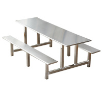 DXBG学校食堂不锈钢餐桌椅4人6人10人位工厂员工饭堂连体快餐桌椅组合8人位不锈钢(加固)