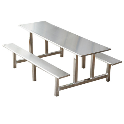 DXBG学校食堂不锈钢餐桌椅4人6人10人位工厂员工饭堂连体快餐桌椅组合8人位不锈钢(加固)