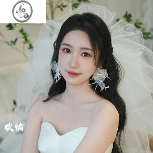 JiMi2023新款新娘婚纱耳环耳夹结婚写真跟妆造型婚纱礼服配饰高级感 模特同款耳环
