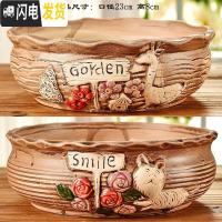 三维工匠大口径多肉花盆陶瓷简约创意个性肉肉拼盘粗陶特大号 猫咪鹿花盆2件套 大花盆容器