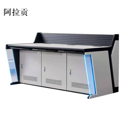 阿拉贡监控操作台三联定制电脑机房指挥中心控制台平台桌调度台加厚三联带灯2400*900*750