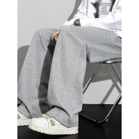 灰色运动卫裤男春秋季新款宽松直筒潮流男生针织重磅休闲长裤