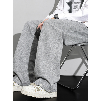 灰色运动卫裤男春秋季新款宽松直筒潮流男生针织重磅休闲长裤