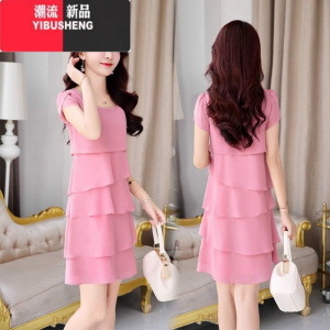 YIBUSHENG韩版宽松连衣裙温柔气质90-210斤可穿2024季显瘦遮肚层层雪纺裙