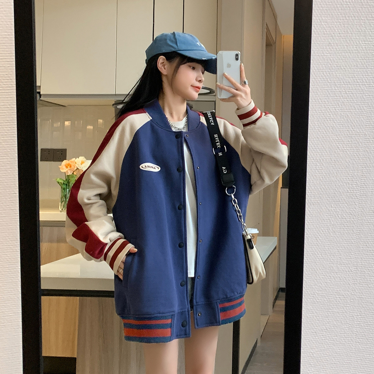 [2.5折价132元]唐狮春装新款棒球服女美式复古宽松时尚流行百搭长袖上衣潮