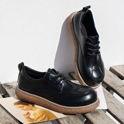 苏芈小皮鞋女英伦风软皮2021年春季新款丑萌大头鞋系带憨憨鞋乐福单鞋