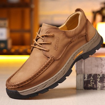 新款防滑耐磨软底经典舒适办公商务休闲系带男士皮鞋百搭透气男鞋