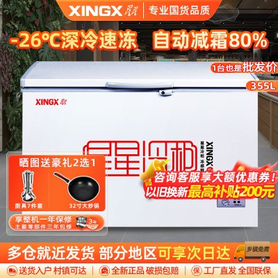 星星(Xingx)BD/BC-355E 355升 冰柜冷柜 厨房商用保鲜设备卧式通体大容量 冷藏冷冻转换单温冰柜