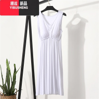 YIBUSHENG莫代尔连衣裙带胸垫睡裙女大码薄款无袖打底宽松v领吊带背心裙