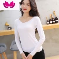 七斓莫代尔打底衫女洋气薄款修身圆领秋衣内搭长袖t恤上衣黑色白T
