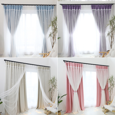 美帮汇镂空星星韩式蕾丝梦幻公主风简约窗帘遮光卧室客厅飘窗定制