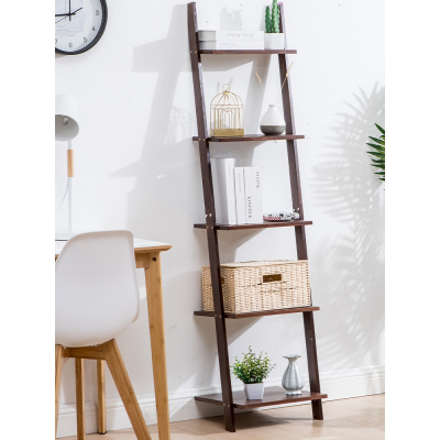 美帮汇楠竹客厅书架落地靠墙置物架北欧实木花架卧室梯形竹架子多层