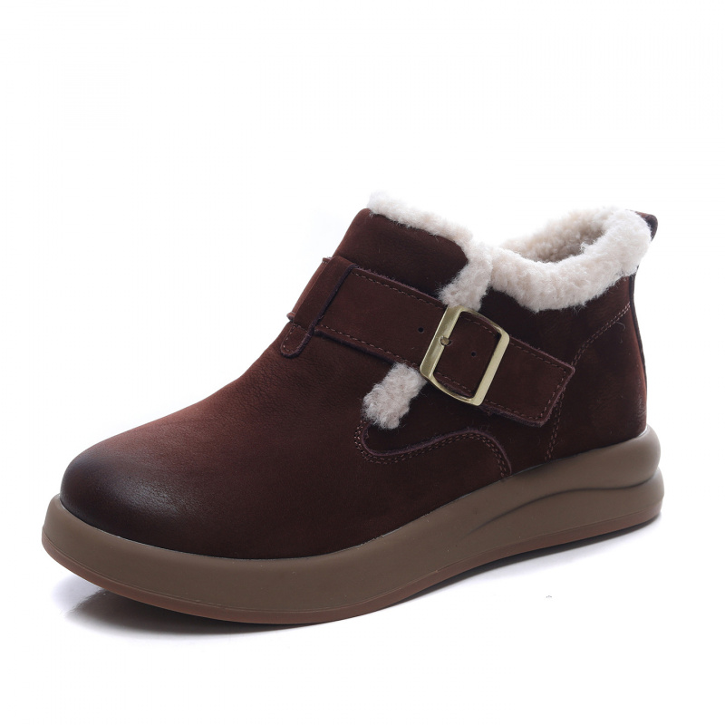 头层牛皮雪地靴女冬季新款增高短筒保暖复古百搭厚底防滑短靴