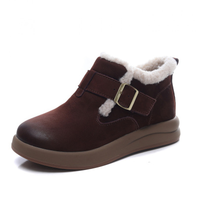 头层牛皮雪地靴女冬季新款增高短筒保暖复古百搭厚底防滑短靴