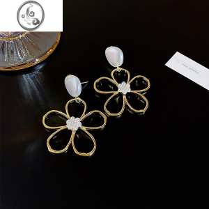 JiMi2023新款港风简约镂空花朵珍珠名媛大气耳钉时尚复古耳饰耳环女潮 夸张花朵-银针