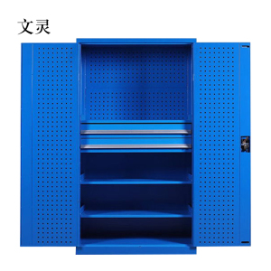 文灵工具柜加厚铁皮储物柜工厂车间用带抽屉汽修多功能收纳柜通门内二抽柜蓝色
