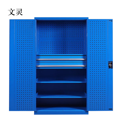 文灵工具柜加厚铁皮储物柜工厂车间用带抽屉汽修多功能收纳柜通门内二抽柜蓝色