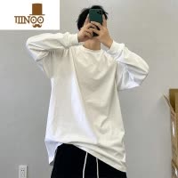 YANXU高端长袖T恤男纯色宽松款卫衣圆领白色内搭打底衫男
