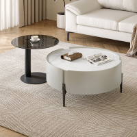 全友家居现代极简客厅钢化玻璃高低错落小户型高茶几矮茶几圆形茶几家具
