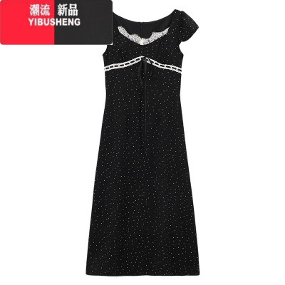YIBUSHENG法式波点连衣裙女季新款设计感拼接蕾丝收腰名媛风修身显瘦长裙