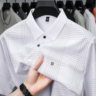 2025夏季新款男士短袖衬衫免烫夏季休闲薄款宽松潮流格子衬衣