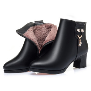 跨境短靴女冬季新款加绒妈妈棉鞋粗跟防滑舒适短筒靴子中老年皮鞋