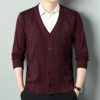 秋冬新款长袖开衫中年加厚保暖商务开衫外套秋冬针织男式羊毛衫
